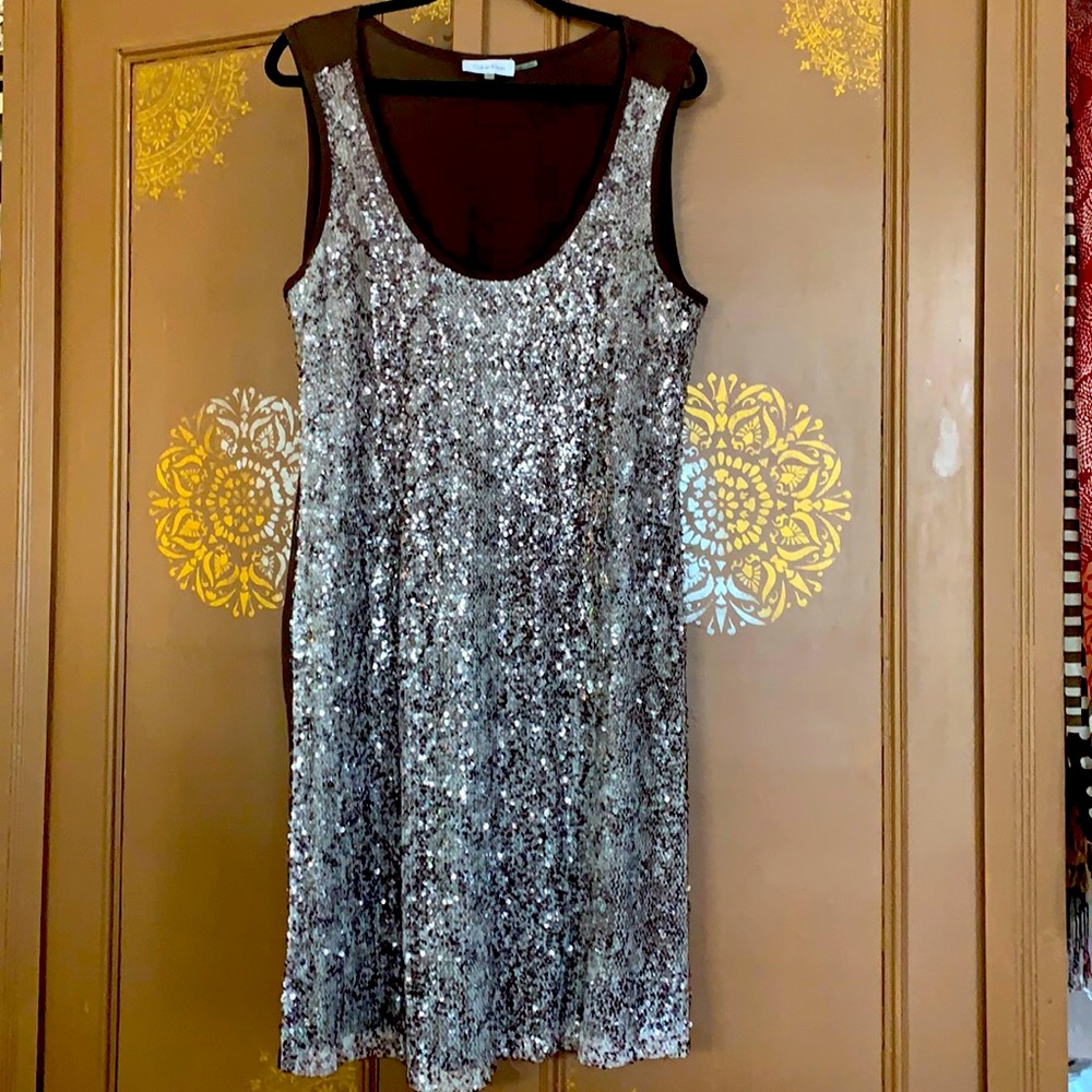 Calvin Klein Brown Sequined Slip Dress in XL